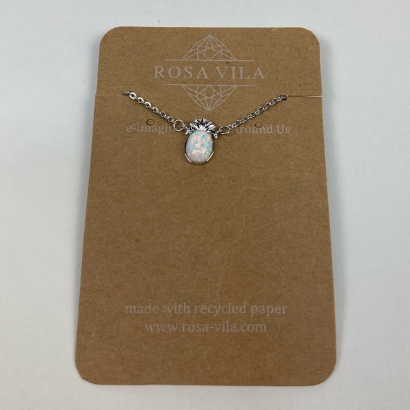 🆕 Pineapple Created Opal Dainty Necklace Silver Tone NWT - Picture 9 of 14